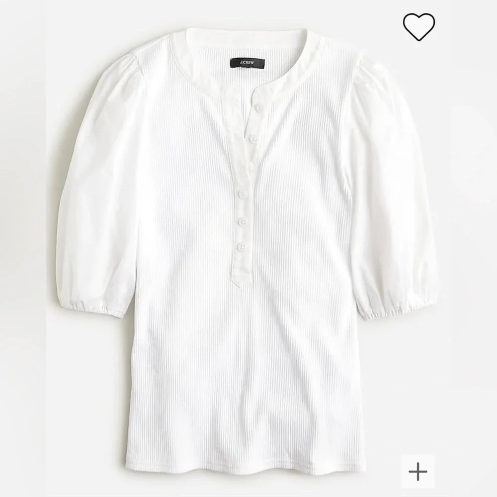J. Crew Vintage rib puff-sleeve henley top, NWT, Size XXS